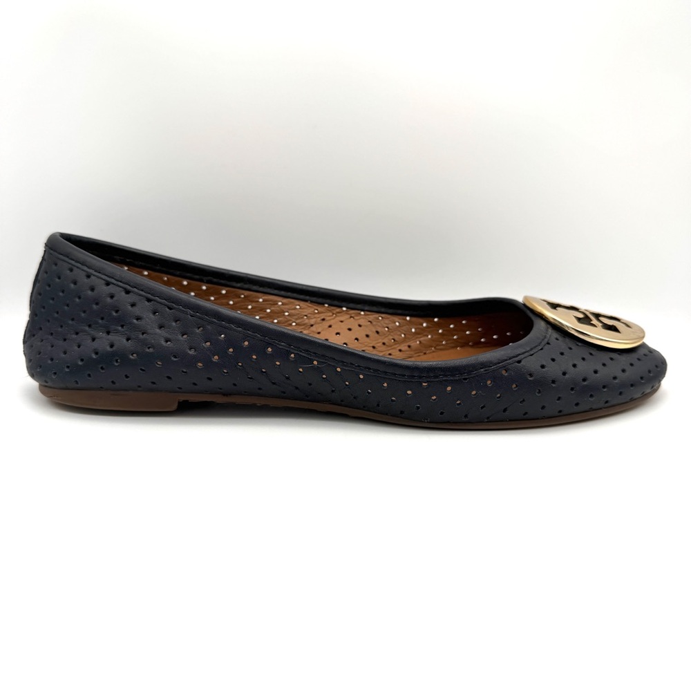 TORY BURCH Reva Perforated Ballet Flat - Navy Blue - Sz 7 - Picture 9 of 12